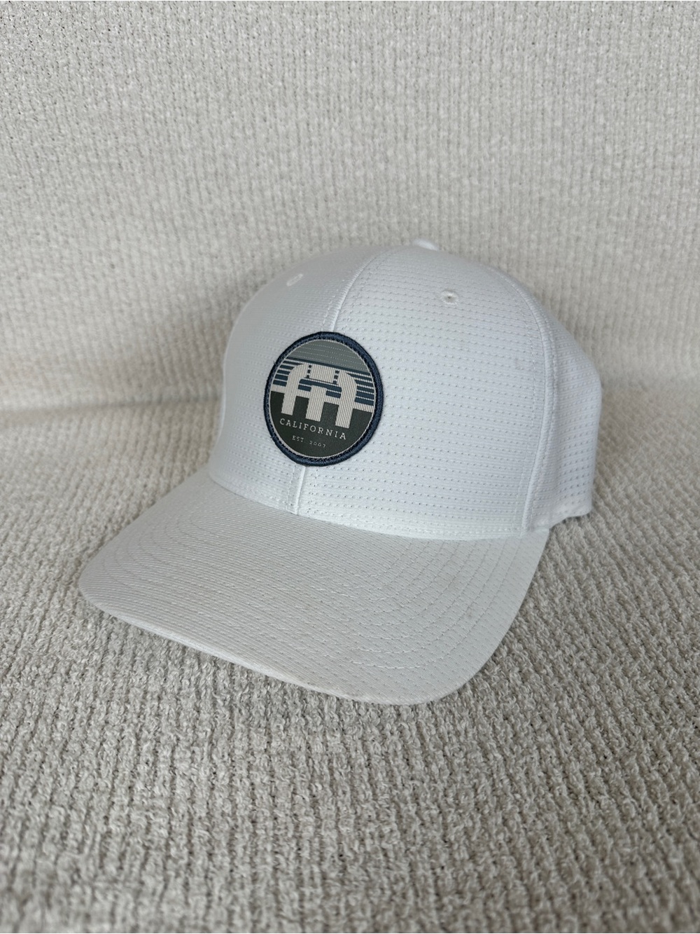Travis Mathew White Golf Hat with Round California Patch Flex Fit Baseball Cap